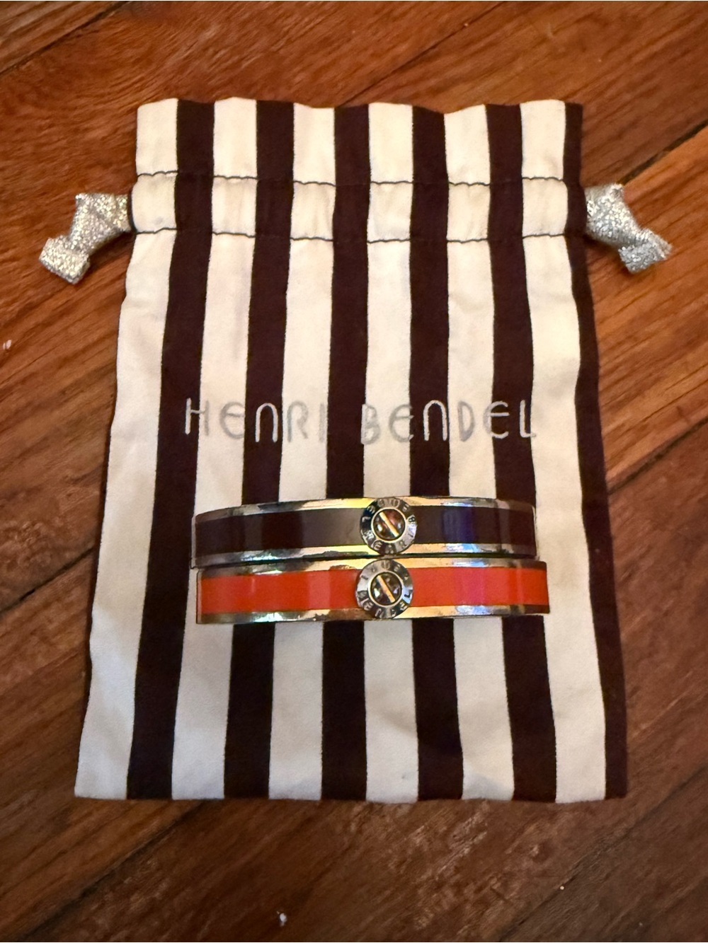 Henri Bendel Women's Striped Enamel Bangle Set in Orange and Brown